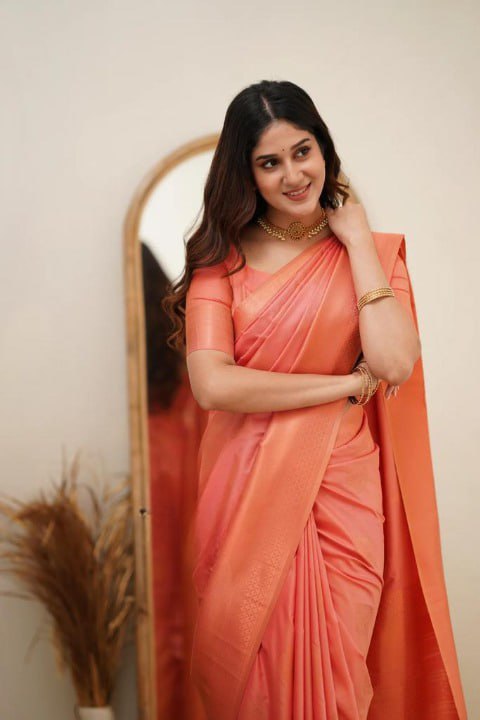 Orange Banarasi Silk Saree | Wedding & Reception Wear