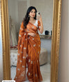 Orange Chiffon Party Wear Saree with Siroski & Moti Work | RD KHUSHI