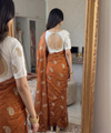 Orange Chiffon Party Wear Saree with Siroski & Moti Work | RD KHUSHI