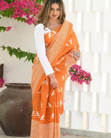 Orange Cotton Saree | Office & Casual Wear