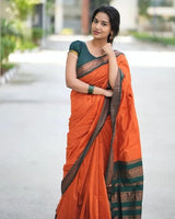 Orange Jacquard Silk Saree | Festive & Party Wear
