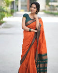 Orange Jacquard Silk Saree | Festive & Party Wear