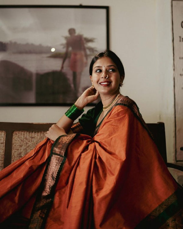 Orange Jacquard Silk Saree | Festive & Party Wear