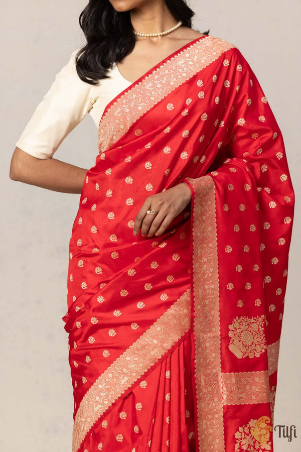 Orange Jacquard Silk Saree | Traditional Wedding Wear