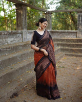 Orange Jacquard Silk Saree | Wedding & Reception Wear