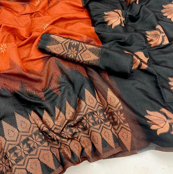 Orange Jacquard Silk Saree | Wedding & Reception Wear