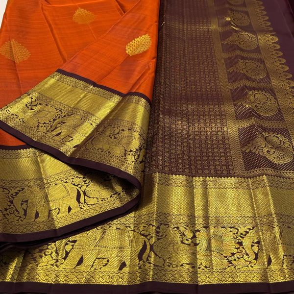 Orange Kanjivaram Silk Saree | Ethnic Wear for Women