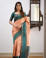 Orange Kanjivaram Silk Saree | Traditional Zari Weave