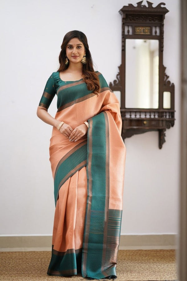 Orange Kanjivaram Silk Saree | Traditional Zari Weave detail view