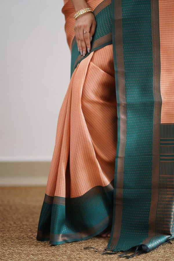 Orange Kanjivaram Silk Saree | Traditional Zari Weave