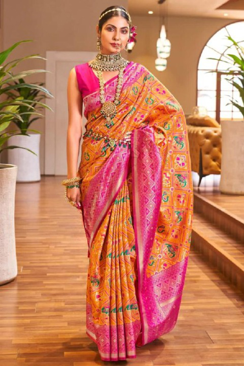 Orange Paithani Silk Saree | Festive & Party Wear