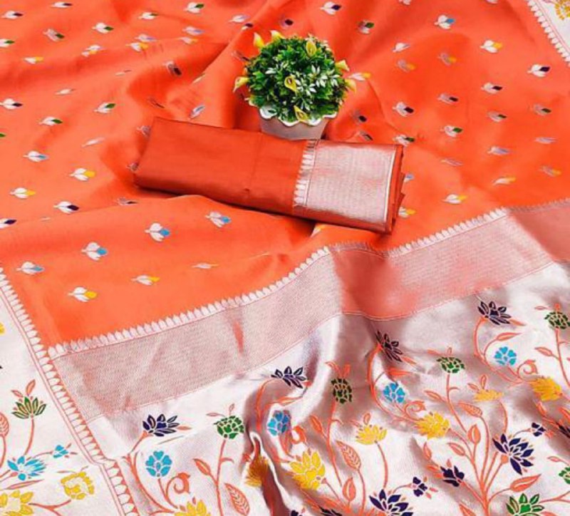 Orange Paithani Silk Saree | Traditional Wedding Wear