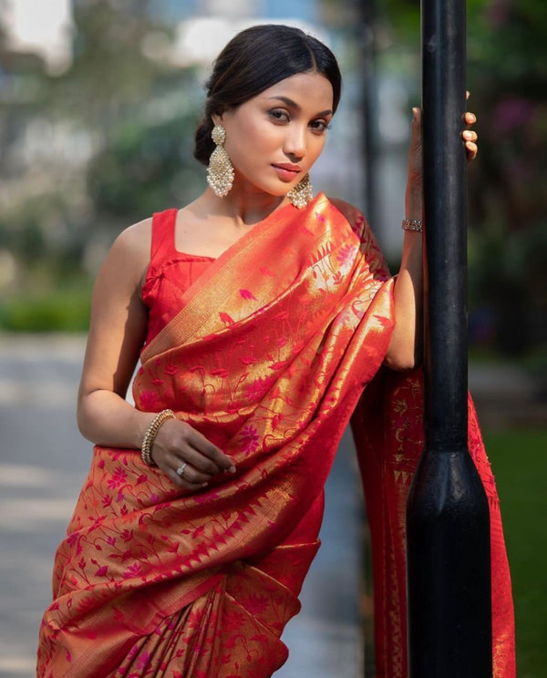 Orange Paithani Silk Saree | Wedding & Reception Wear