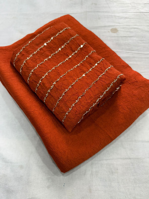 Orange Rangoli Crush Saree with Sequin Bits Blouse | RD VIAANA detail view