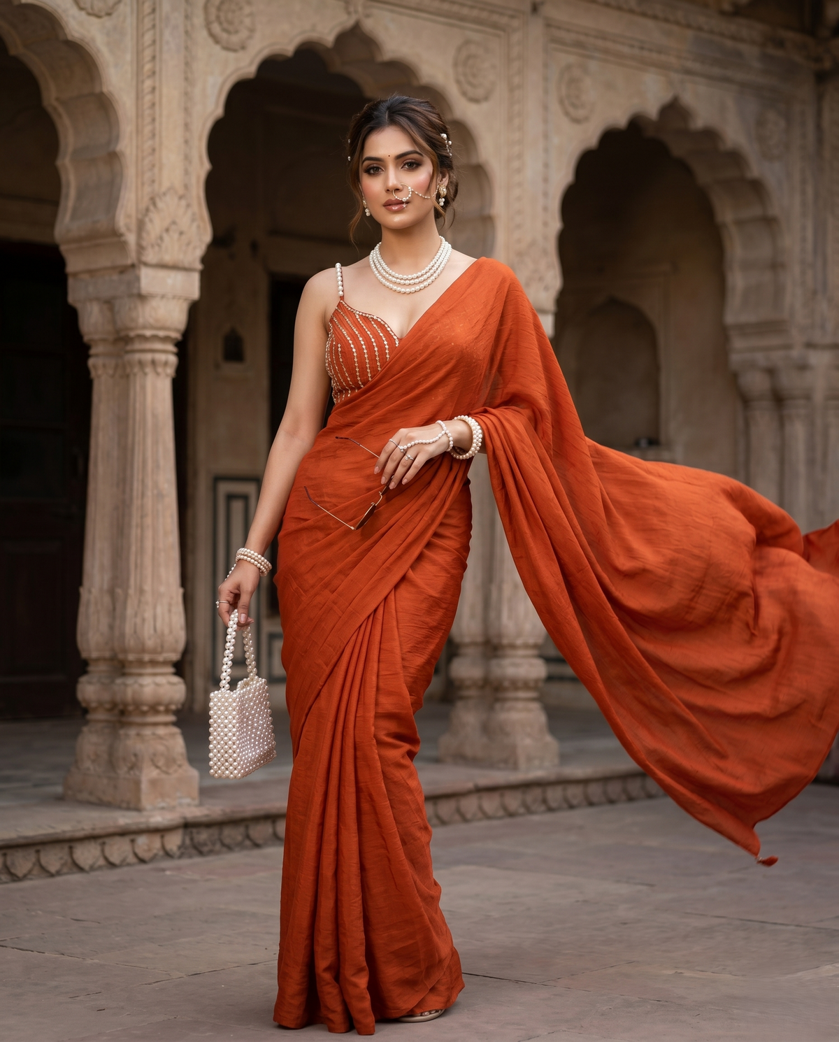 Orange Rangoli Crush Saree with Sequin Bits Blouse | RD VIAANA
