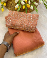 Orange Satin Bollywood Saree with Moti Work Designer Blouse | RD DIVISHA