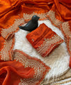 Orange Satin Saree with Gold Embroidery & Pearl Work Border | RD KAVITA