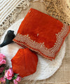 Orange Satin Saree with Gold Embroidery & Pearl Work Border | RD KAVITA