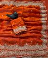 Orange Satin Saree with Gold Embroidery & Pearl Work Border | RD KAVITA