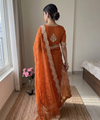 Orange Satin Saree with Gold Embroidery & Pearl Work Border | RD KAVITA