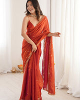 Orange Space Silk Sequin Embroidery Saree for Party Wear | RD KAVYA