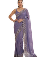 Orchid Satin Saree with Zari Weaving & Siroski Border | RD TANISHKA