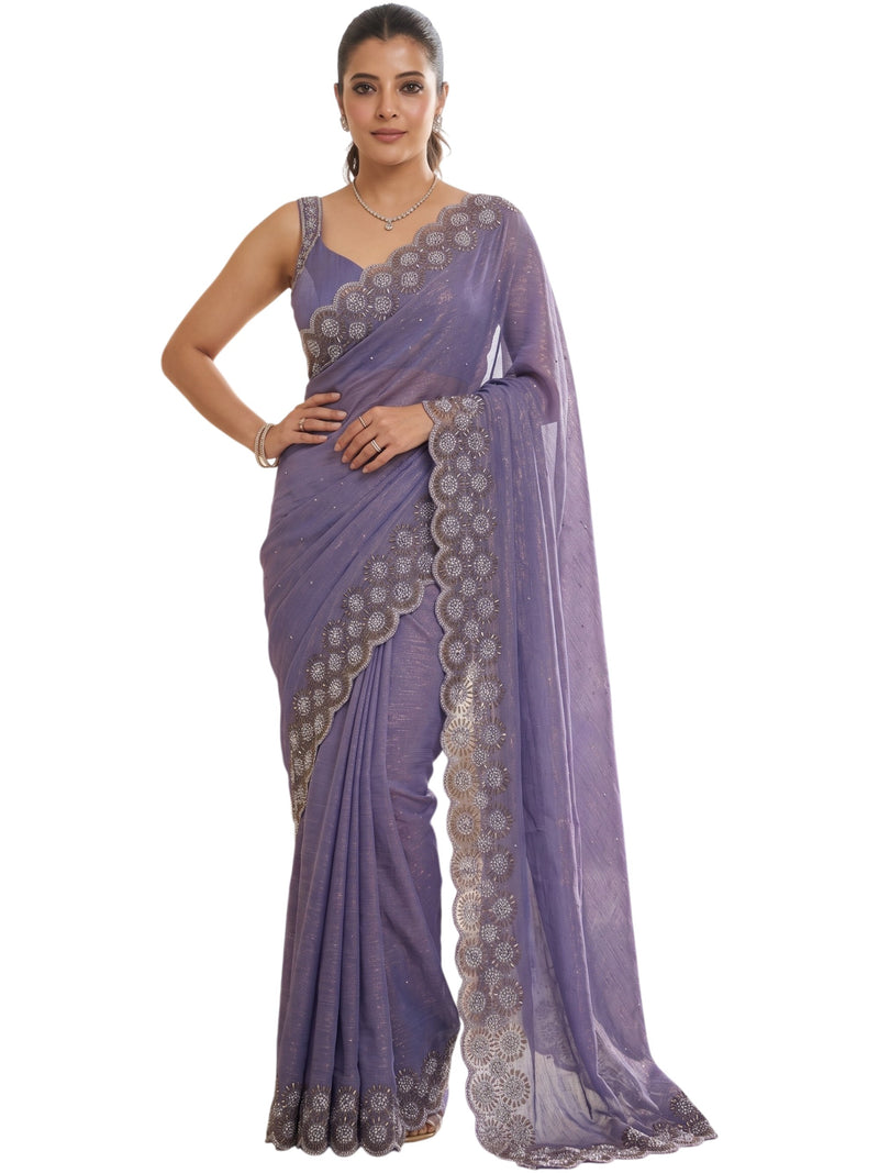 Orchid Satin Saree with Zari Weaving & Siroski Border | RD TANISHKA