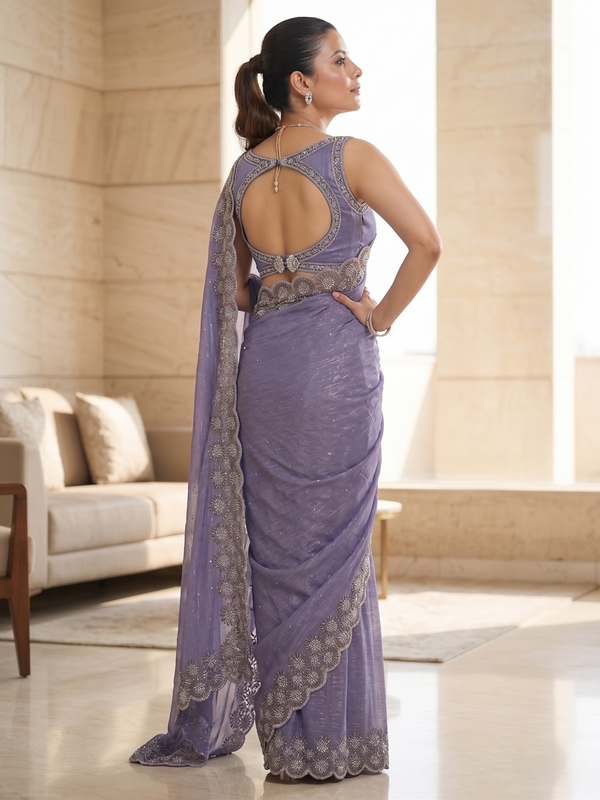 Orchid Satin Saree with Zari Weaving & Siroski Border | RD TANISHKA