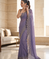 Orchid Satin Saree with Zari Weaving & Siroski Border | RD TANISHKA