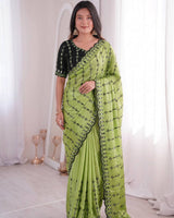 Parot Mirror Work Saree with Floral Embroidery Border | RD HEMANI