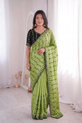 Parot Mirror Work Saree with Floral Embroidery Border | RD HEMANI