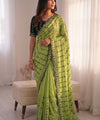 Parot Mirror Work Saree with Floral Embroidery Border | RD HEMANI