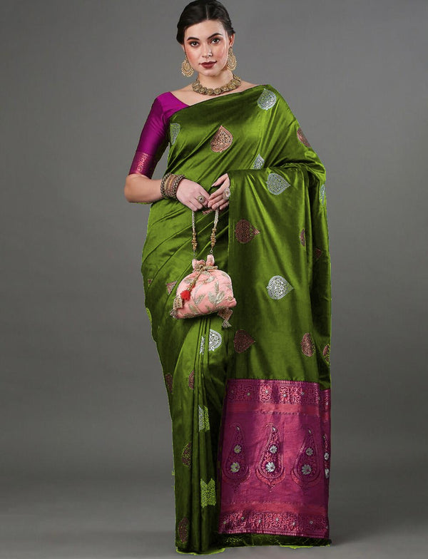 Parrot Banarasi Silk Saree | Traditional Wedding Wear