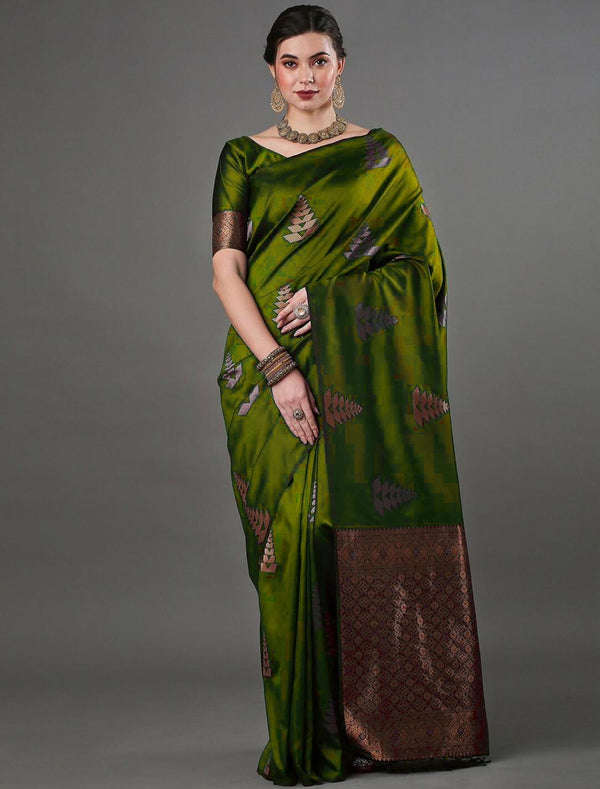Parrot Banarasi Silk Saree | Wedding & Festive Wear detail view