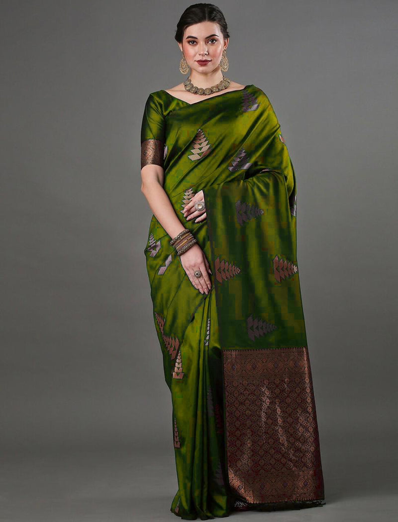 Parrot Banarasi Silk Saree | Wedding & Festive Wear
