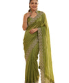 Parrot Green Satin Saree with Zari Weaving & Siroski Border | RD TANISHKA