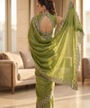 Parrot Green Satin Saree with Zari Weaving & Siroski Border | RD TANISHKA