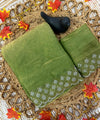 Parrot Green Satin Saree with Zari Weaving & Siroski Border | RD TANISHKA