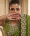 Parrot Green Satin Saree with Zari Weaving & Siroski Border | RD TANISHKA