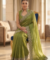 Parrot Green Satin Saree with Zari Weaving & Siroski Border | RD TANISHKA