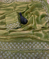 Parrot Green Satin Saree with Zari Weaving & Siroski Border | RD TANISHKA