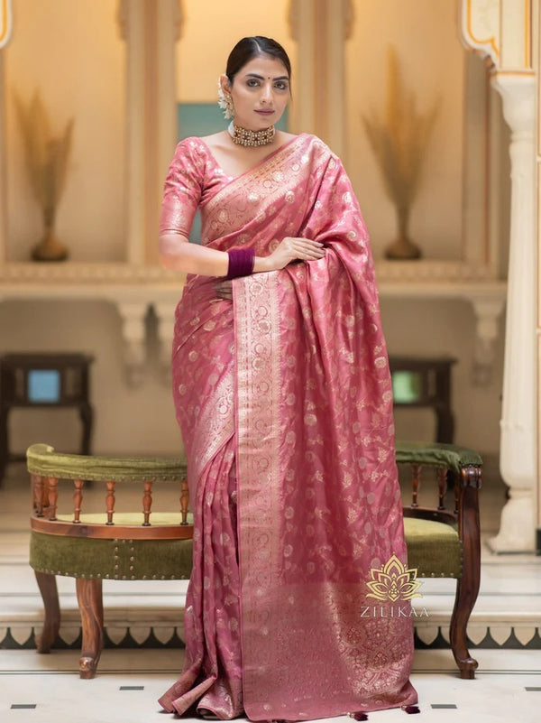 Peach Banarasi Silk Saree | Ethnic Wear for Women detail view