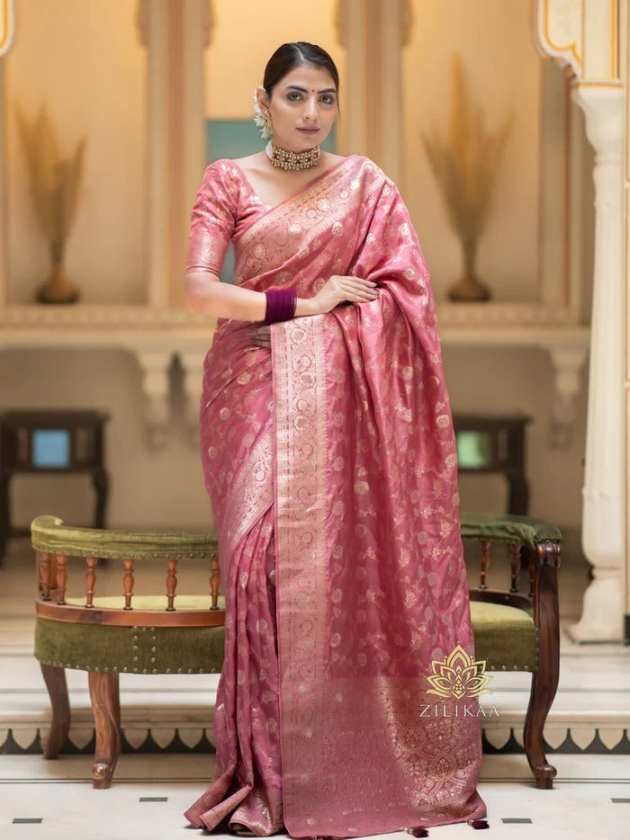 Peach Banarasi Silk Saree | Ethnic Wear for Women