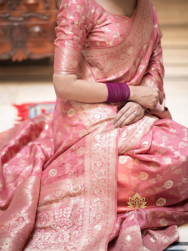 Peach Banarasi Silk Saree | Ethnic Wear for Women