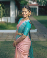 Peach Banarasi Silk Saree | Festive & Party Wear