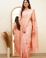 Peach Banarasi Silk Saree | Wedding & Reception Wear