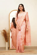 Peach Banarasi Silk Saree | Wedding & Reception Wear