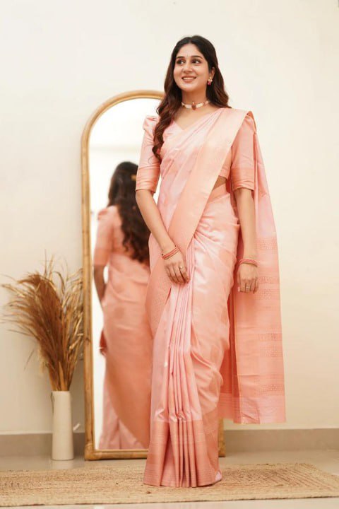 Peach Banarasi Silk Saree | Wedding & Reception Wear detail view