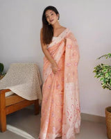 Peach Cotton Saree | Ethnic Wear for Women