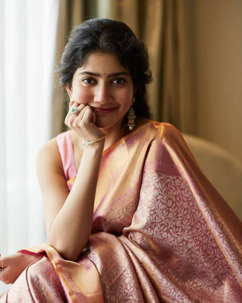 Peach Jacquard Silk Saree | Bridal & Festive Wear